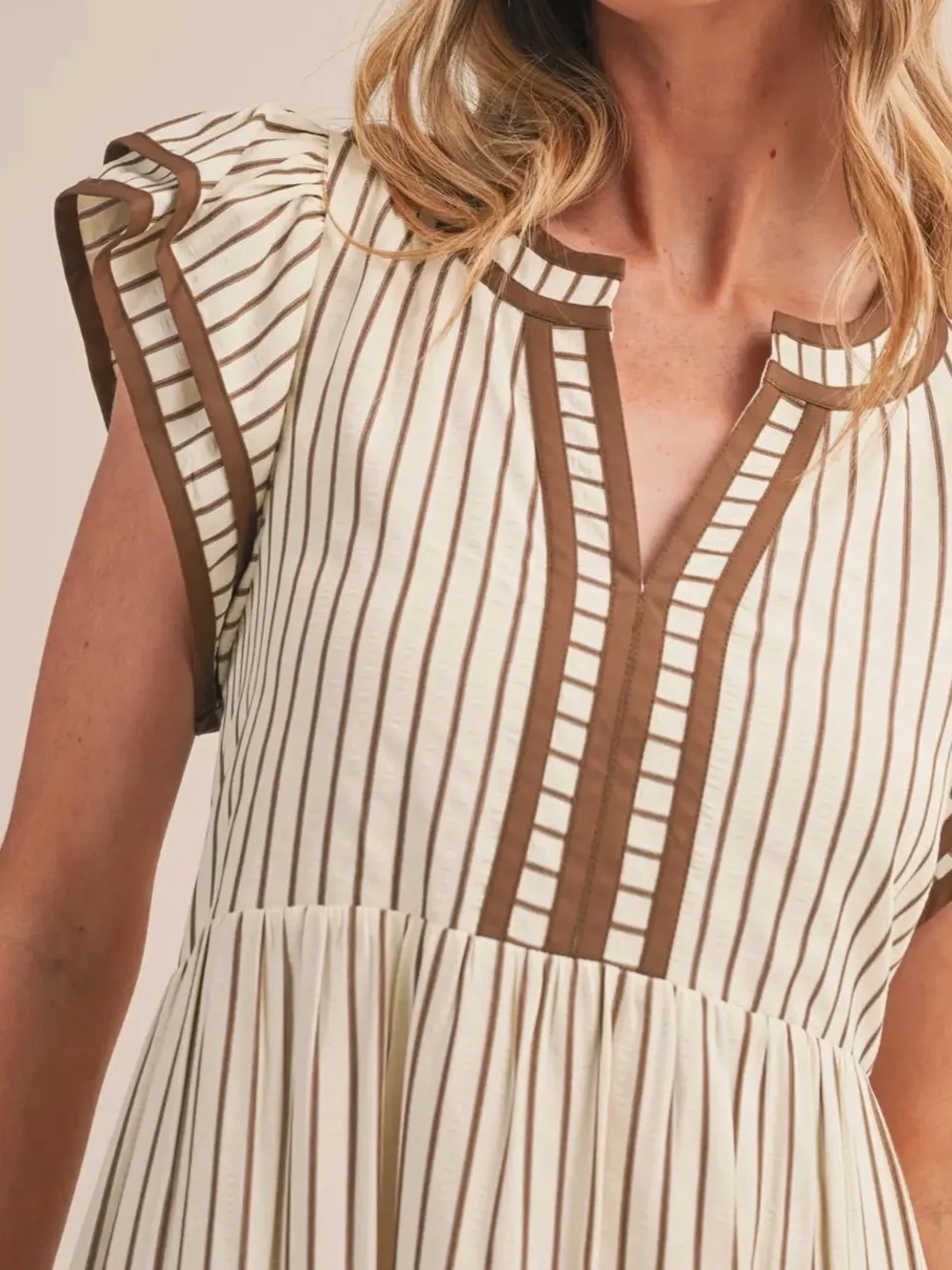 Striped Ivory and Brown Midi Dress
